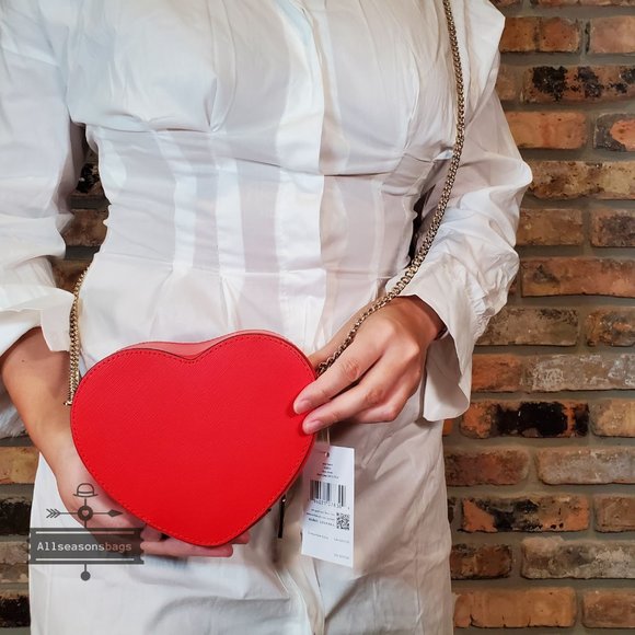 Kate Spade New York Cherry Pepper Red Love Shack Mini HEART Chain Crossbody Bag - Picture 7 of 8